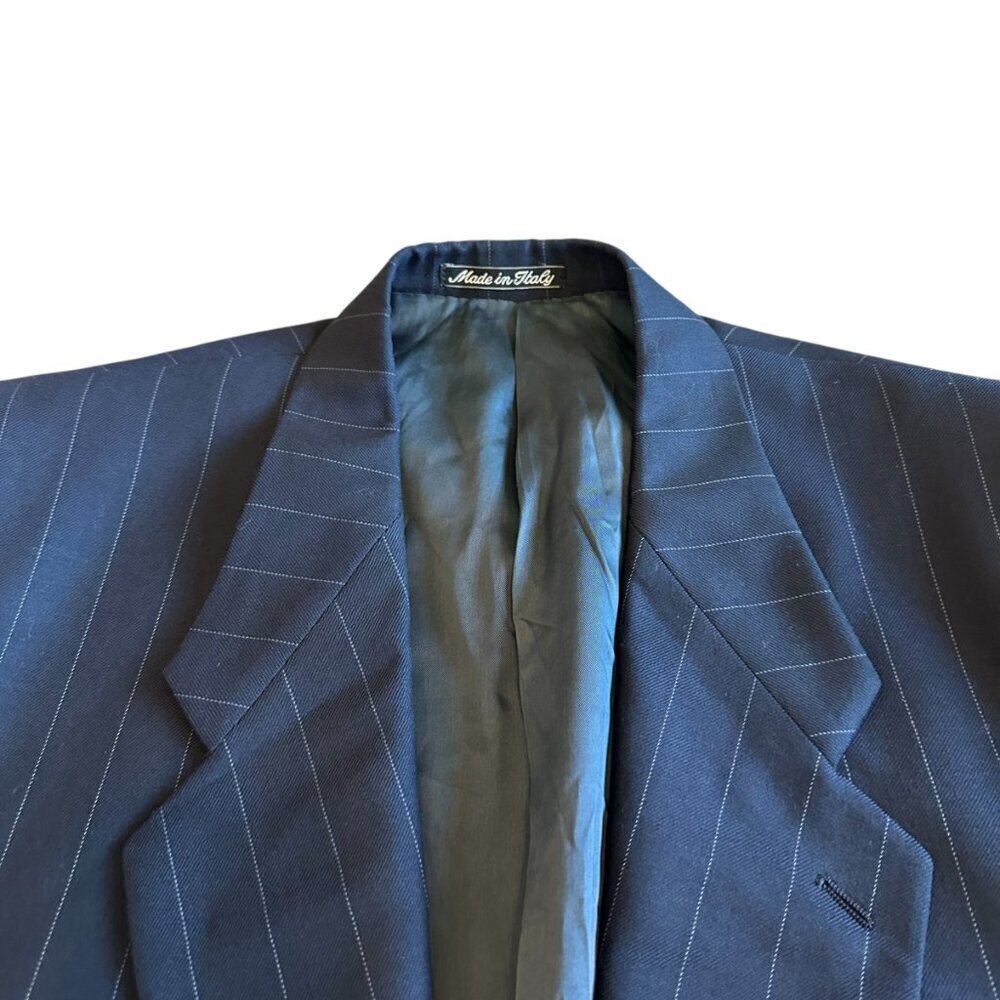 Giorgio Armani Blue Pinstripe Blazer Jacket Button-Down 100% Wool Size 41 Reg - Picture 2 of 12